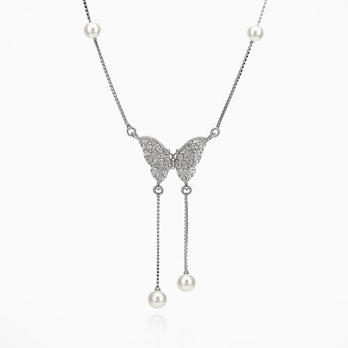 Aurelle Butterfly Pearl Drop Necklace