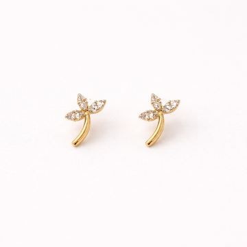 Gold Dewdrop Leaf Studs